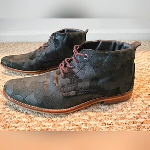 HTF Steve Madden Commander Mens Camo Black Leather Lace Up Oxford